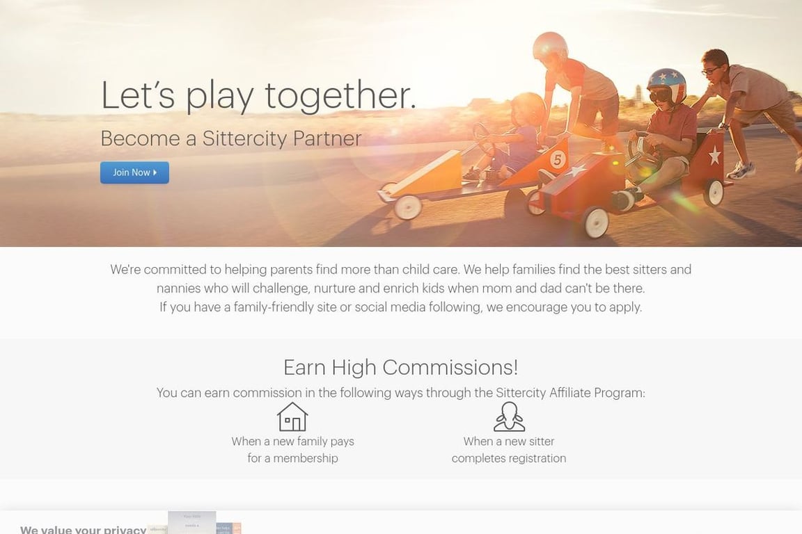 Sittercity affiliate program signup page