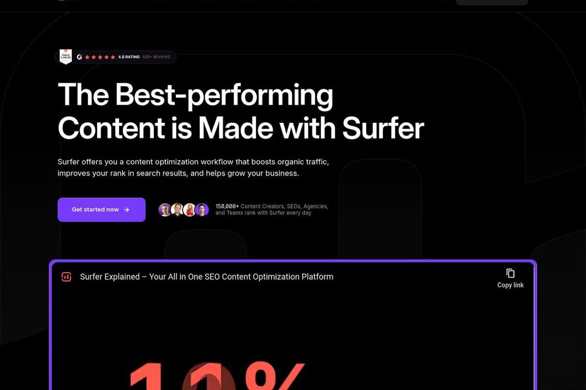 Surfer SEO homepage