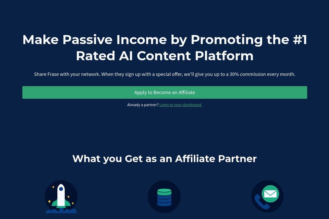 Frase affiliate program signup page