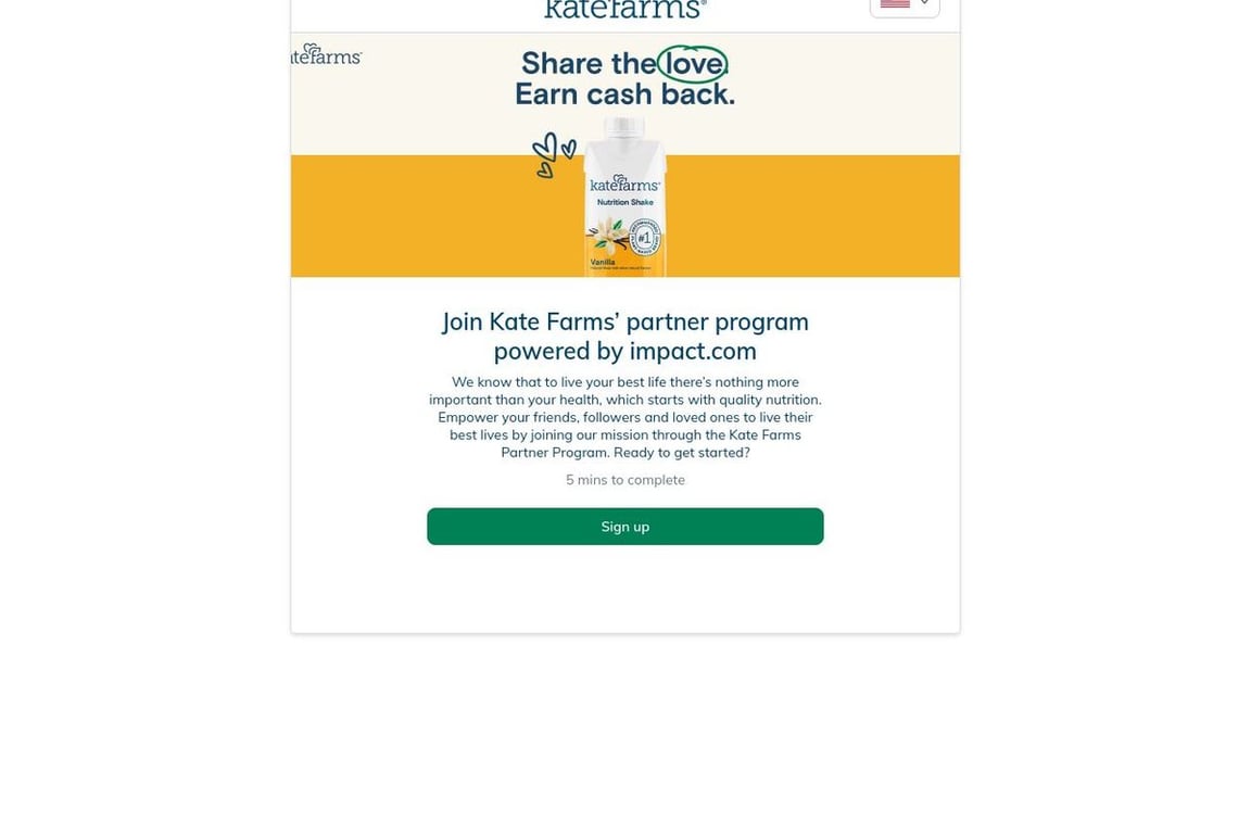 Kate Farms affiliate program signup page