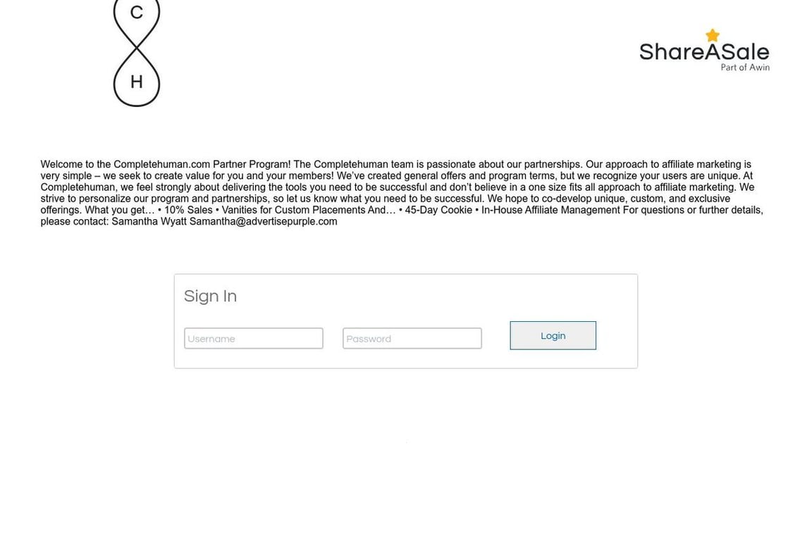 Complete Human affiliate program signup page