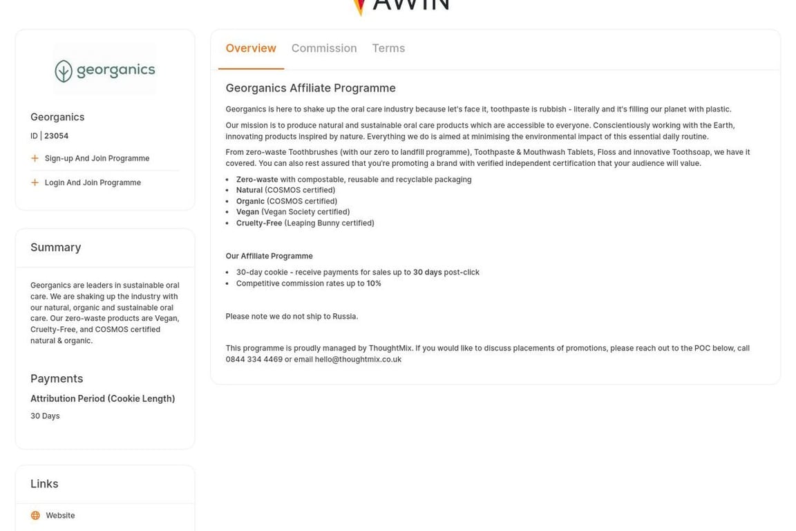 Georganics affiliate program signup page