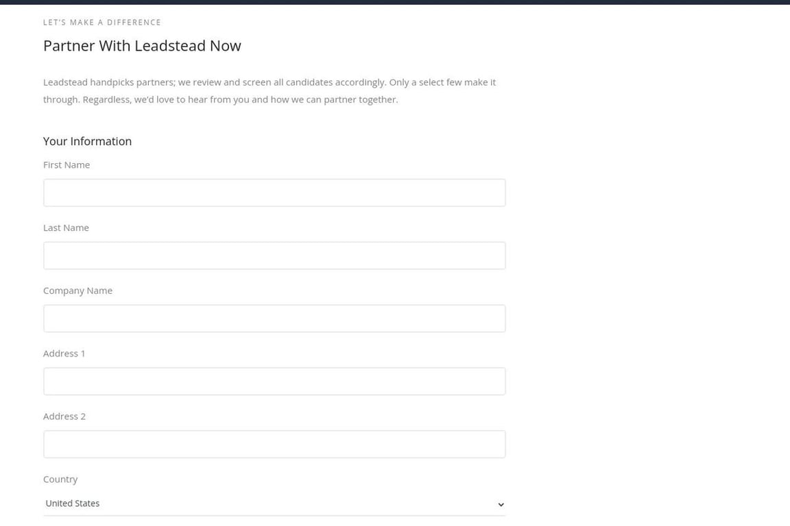Leadstead affiliate program signup page