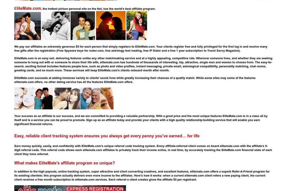 EliteMate.com affiliate program signup page