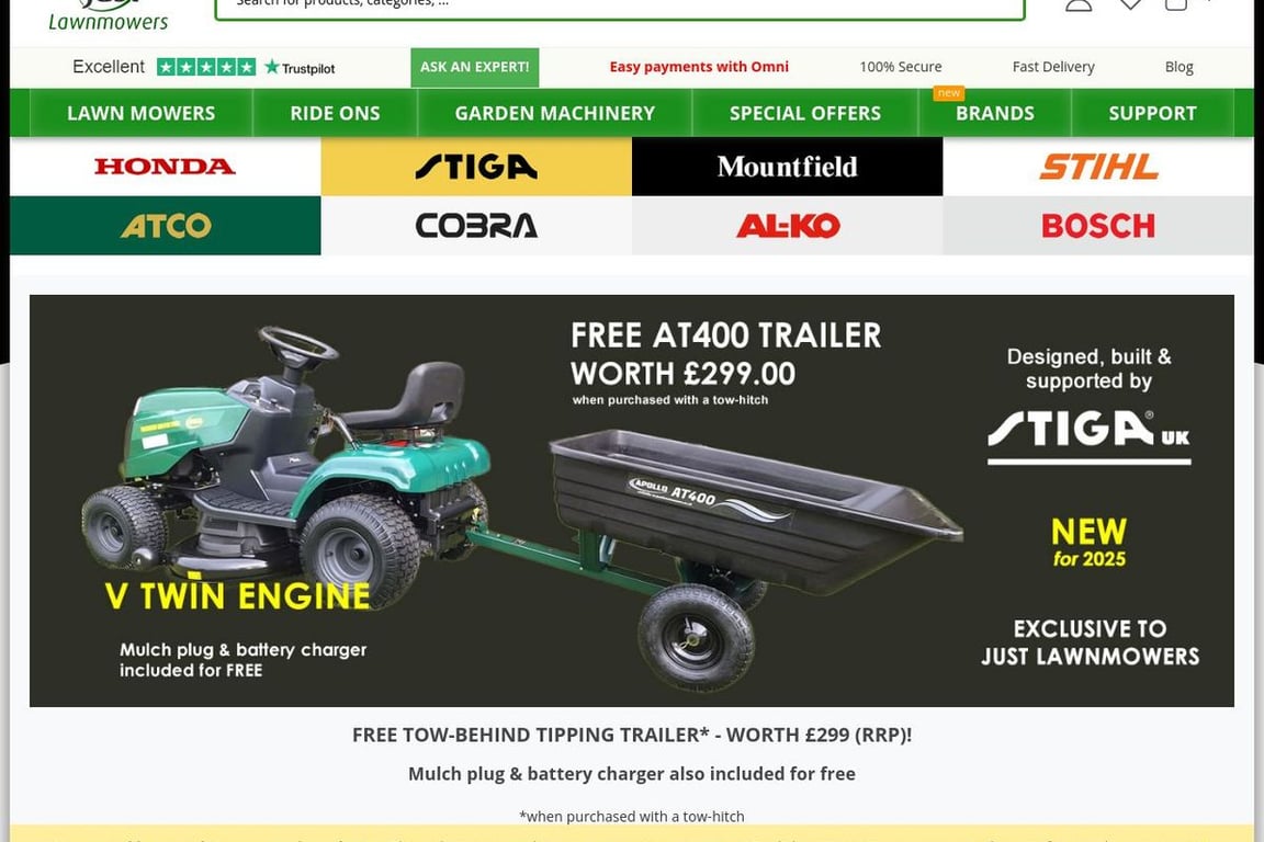 Just Lawnmowers homepage