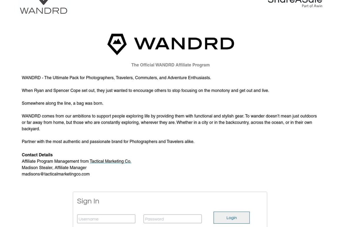 WANDRD affiliate program signup page