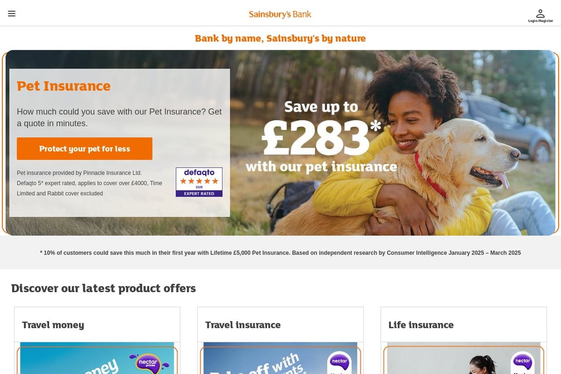 Sainsbury’s Bank homepage