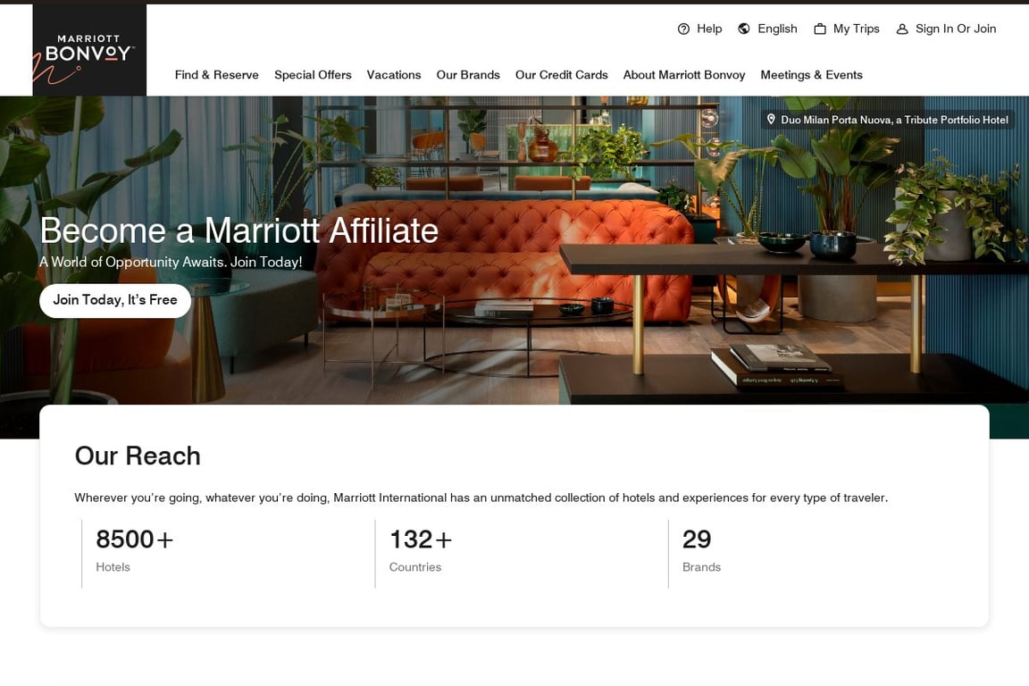 Marriott affiliate program signup page