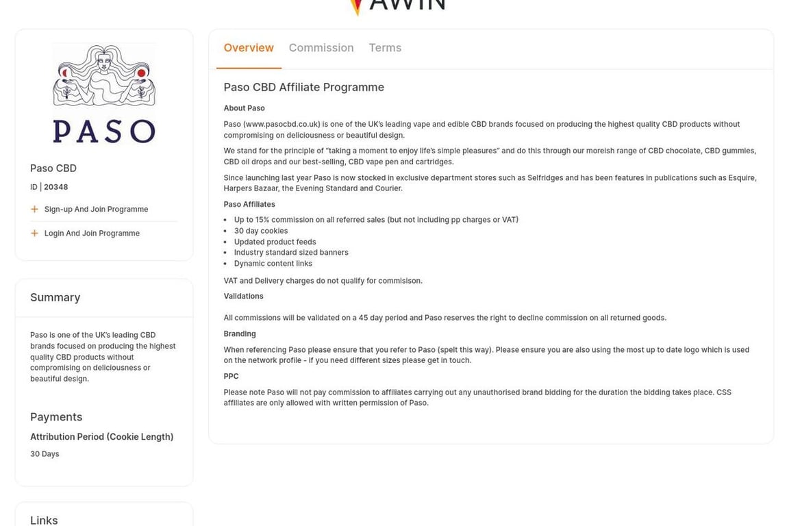 Paso Holdings Limited affiliate program signup page