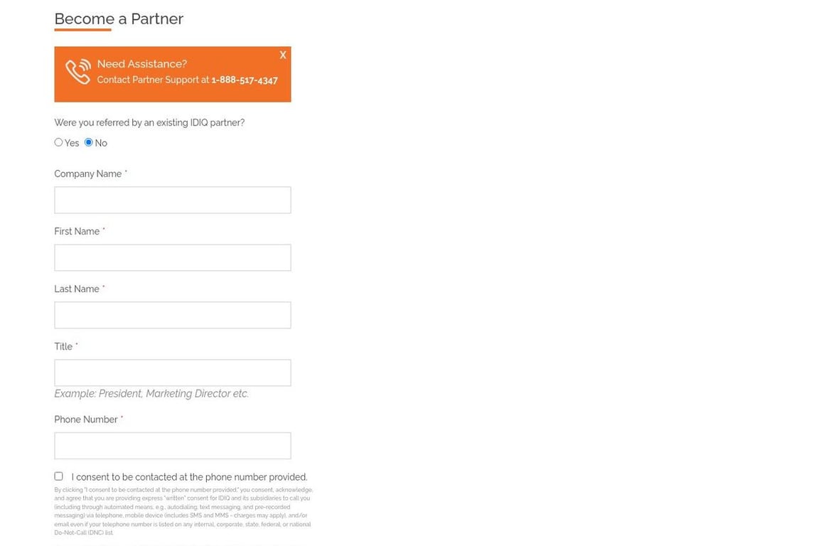 IDIQ affiliate program signup page