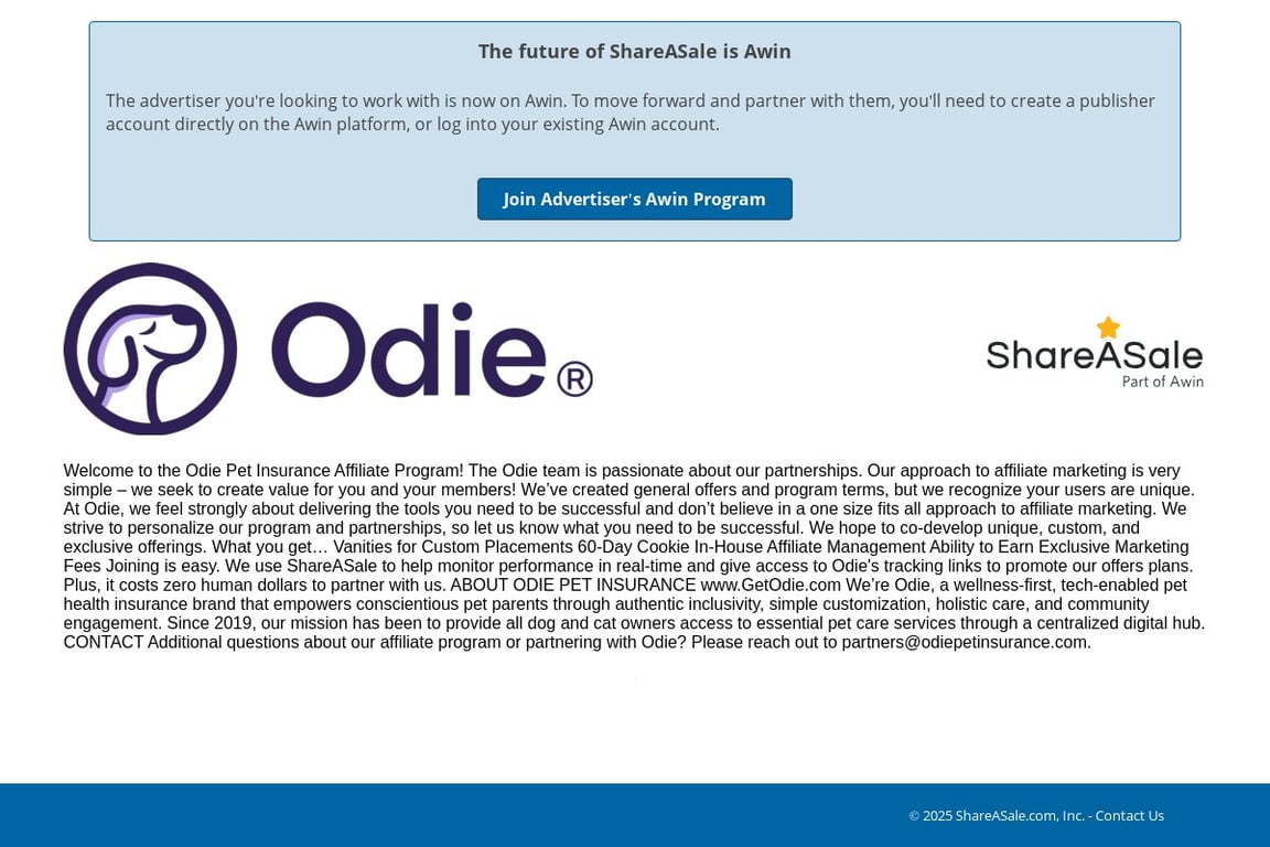 Odie Pet Insurance affiliate program signup page