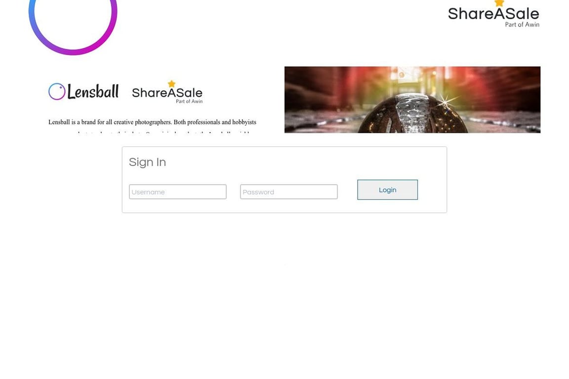 Lensball affiliate program signup page