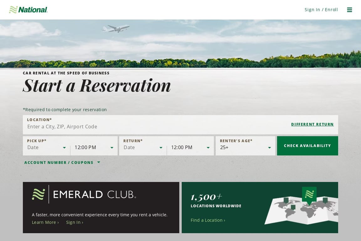 National Car Rental homepage