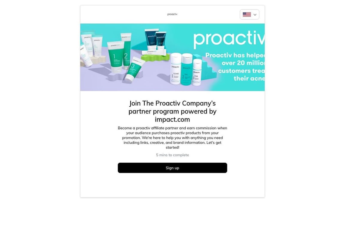 Proactiv affiliate program signup page