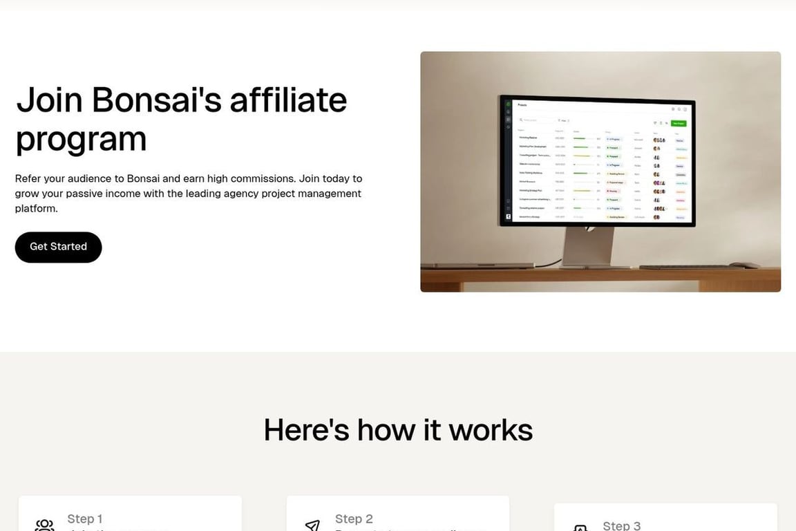 Bonsai affiliate program signup page