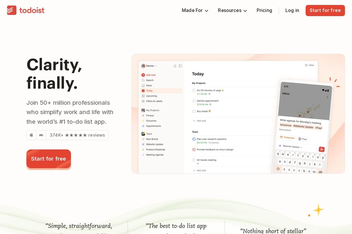 Todoist homepage