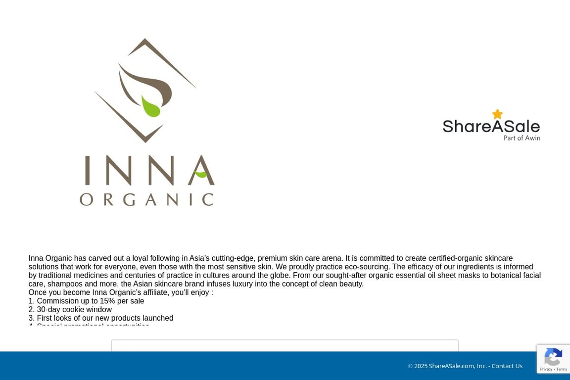 Inna Organic affiliate program signup page