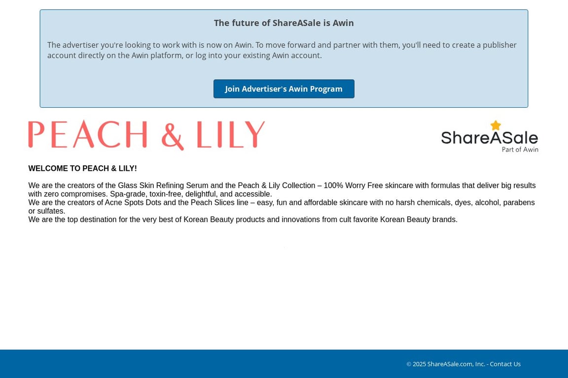 Peach and Lily affiliate program signup page