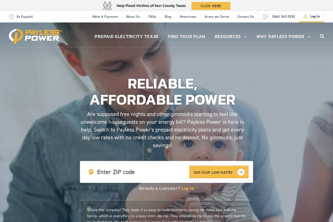 Payless Power Electricity homepage