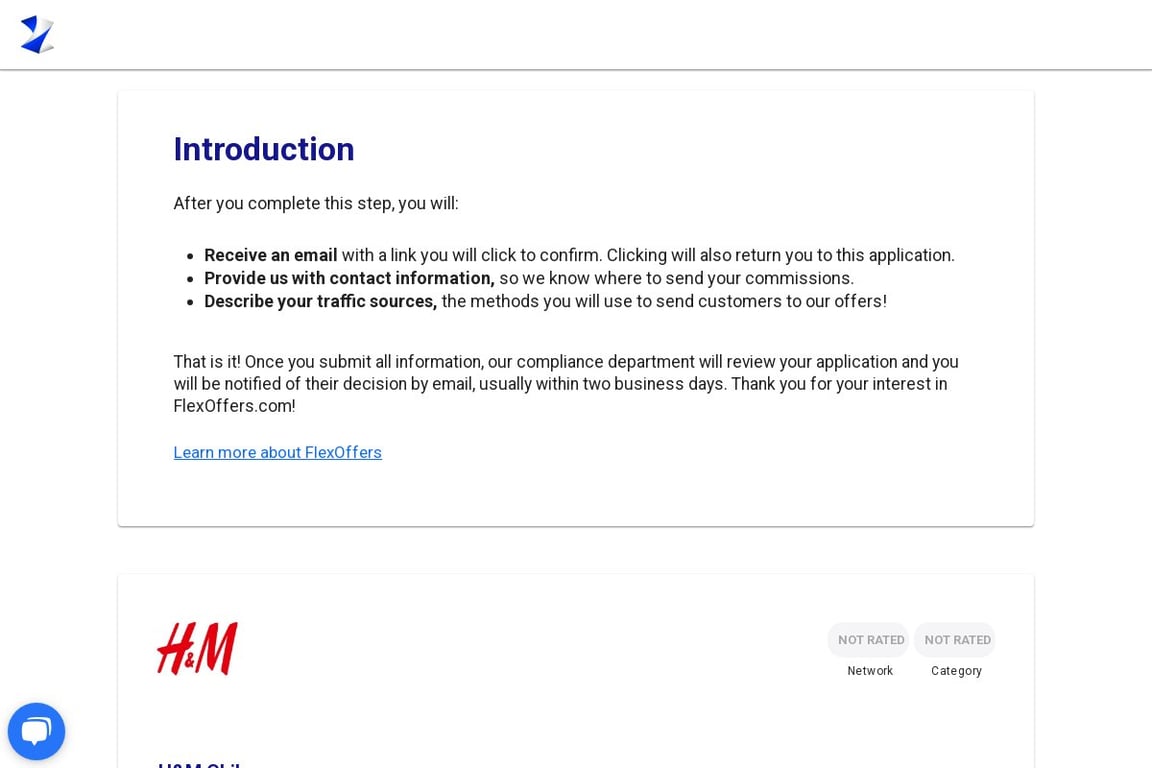H&M (US) affiliate program signup page