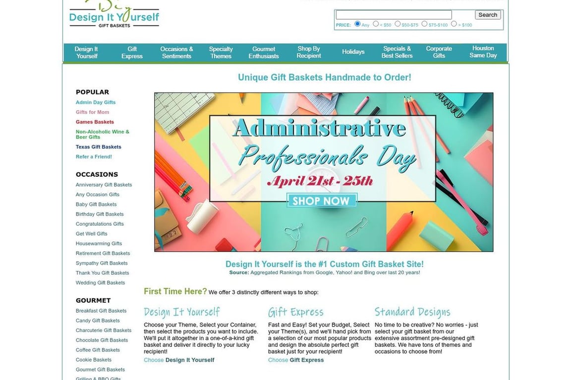 Design It Yourself Gift Baskets homepage