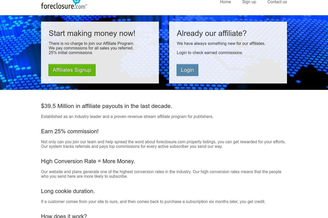 Foreclosure.com affiliate program signup page