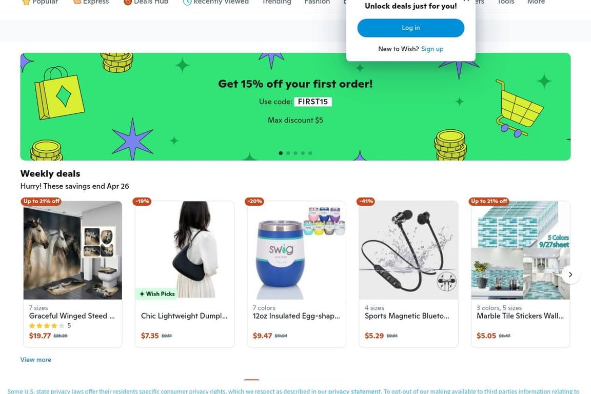Wish homepage