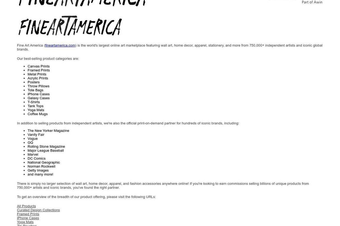 Fine Art America affiliate program signup page