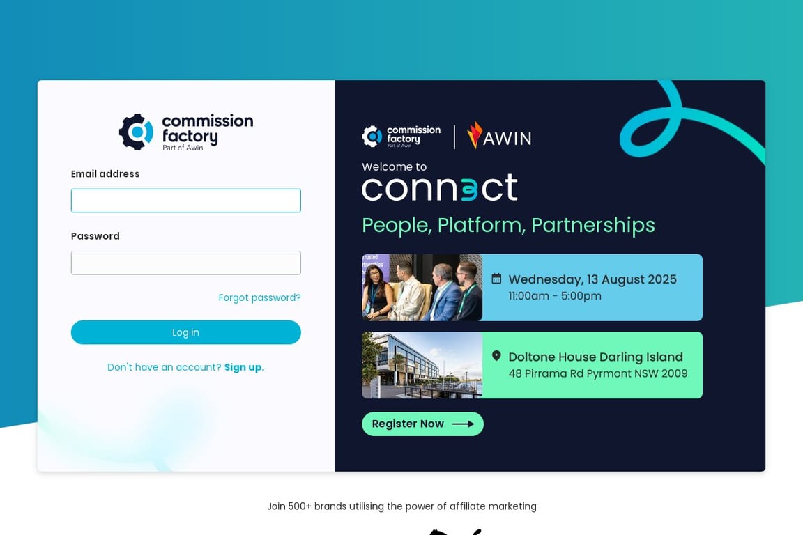 Commission Factory affiliate program signup page