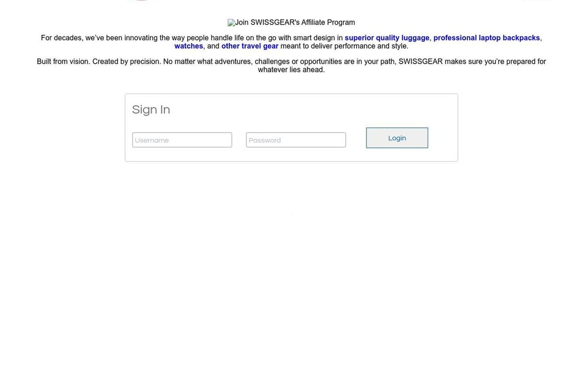 SWISSGEAR.com affiliate program signup page