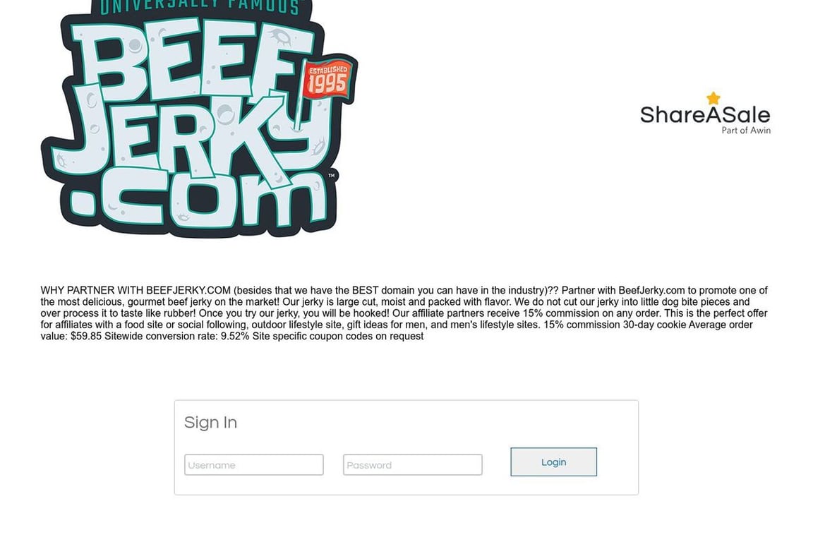 BeefJerky.com affiliate program signup page