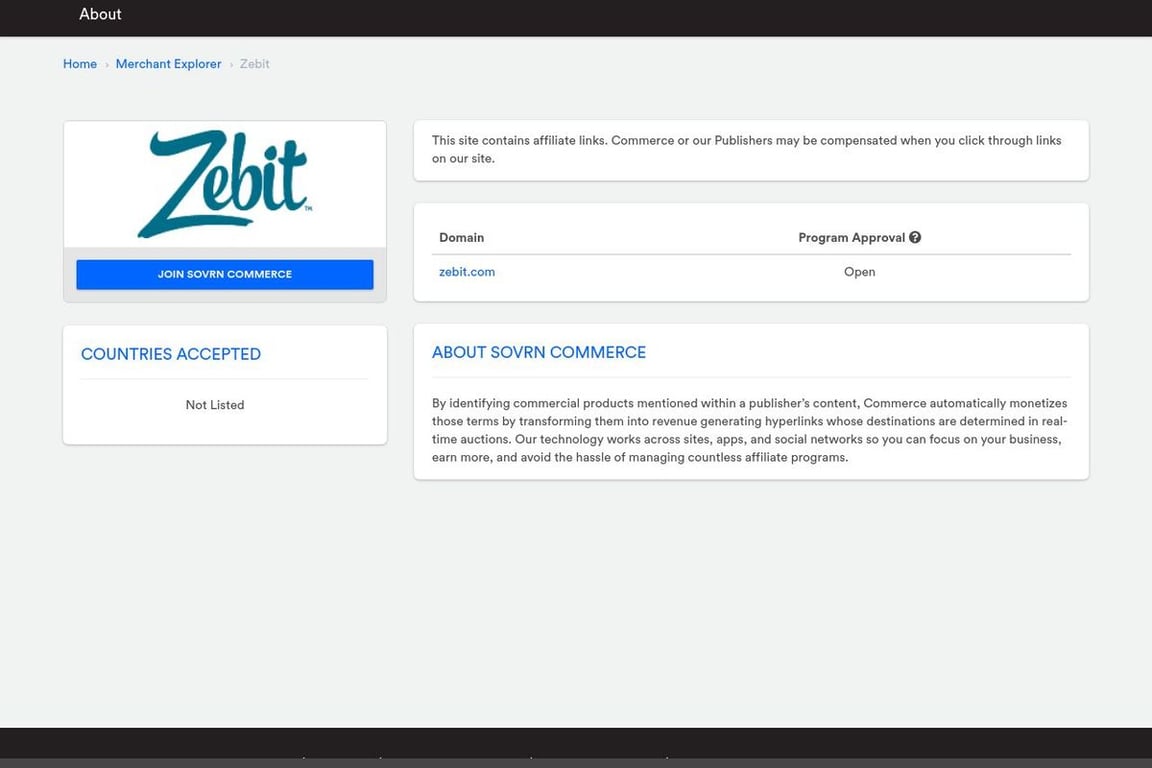 Zebit affiliate program signup page