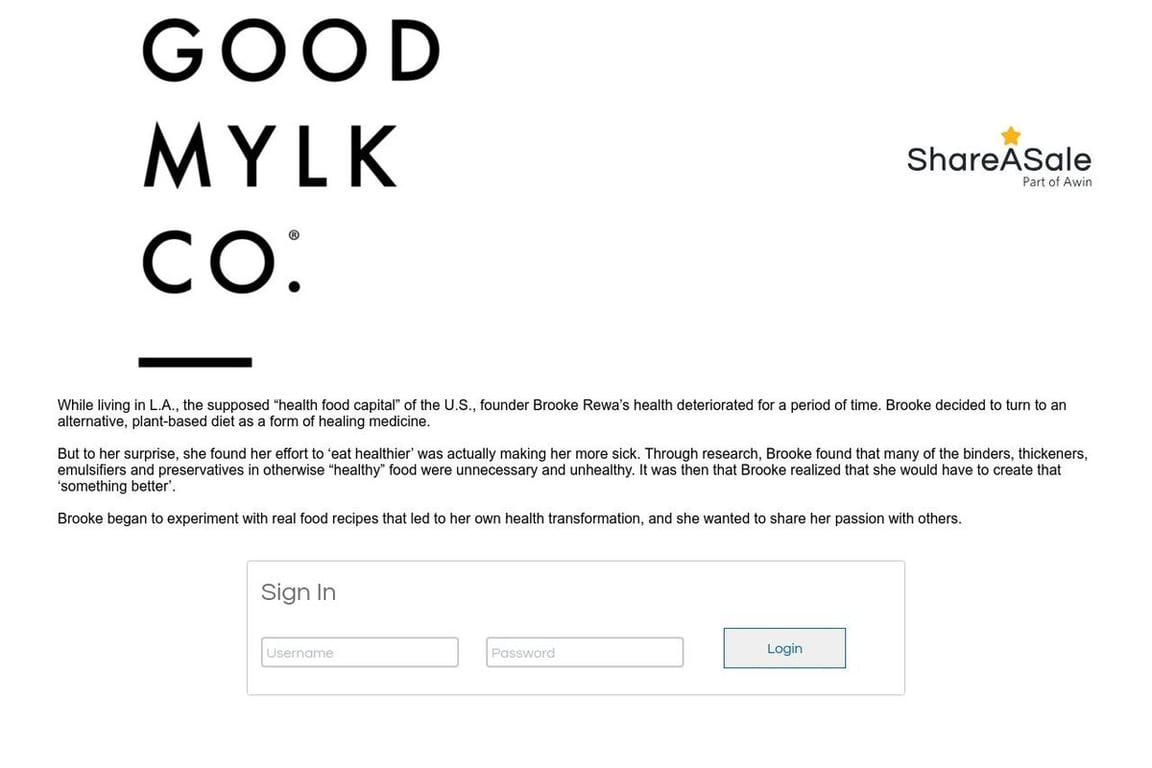 Goodmylk affiliate program signup page