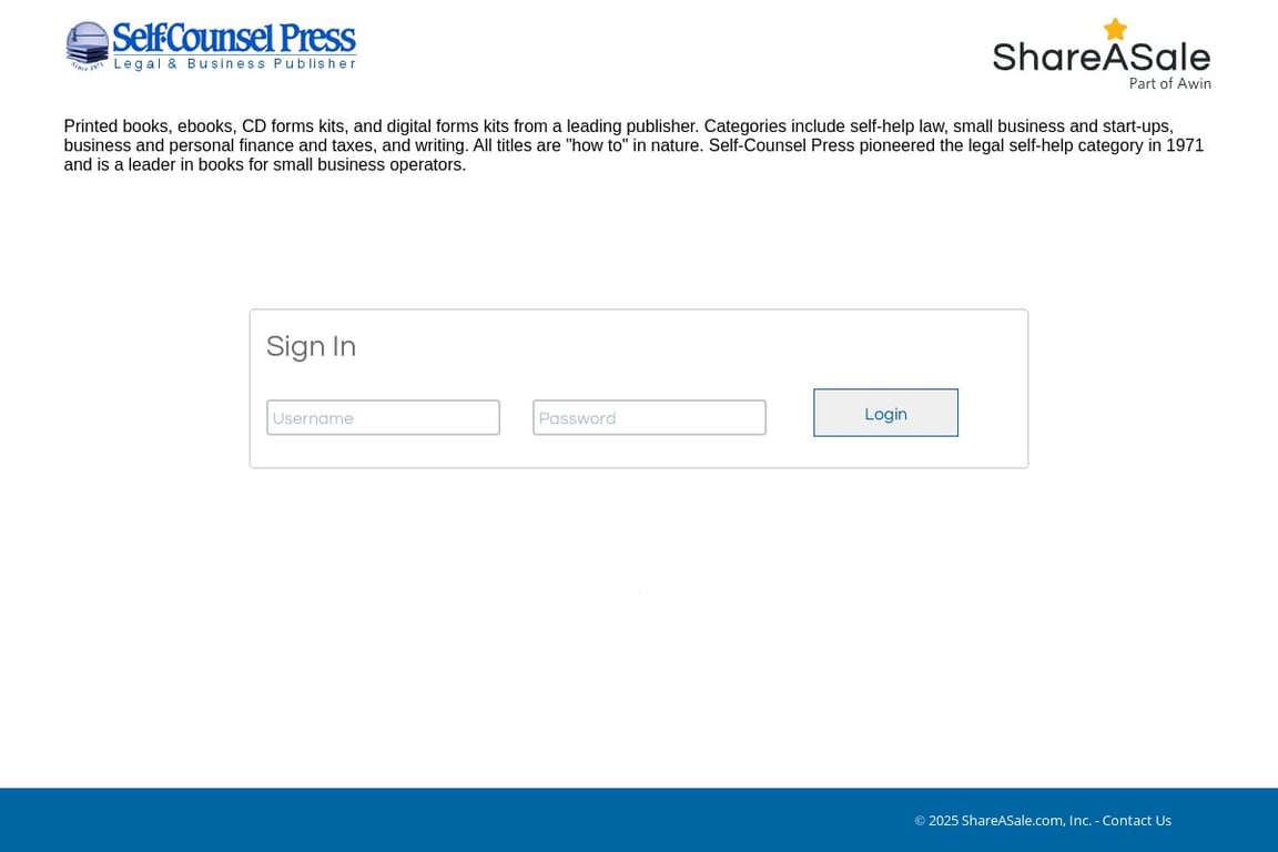 Self-Counsel Press affiliate program signup page