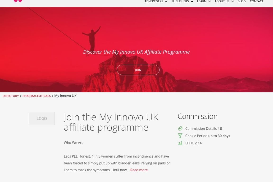 My Innovo affiliate program signup page