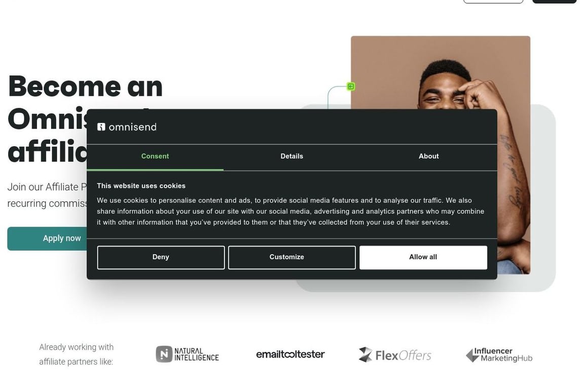 Omnisend affiliate program signup page