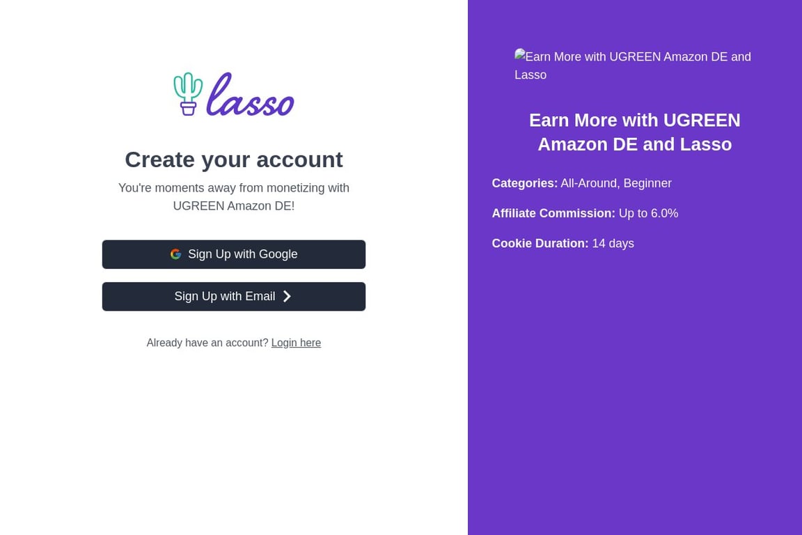 UGREEN affiliate program signup page