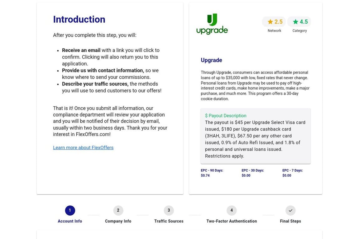 Upgrade affiliate program signup page