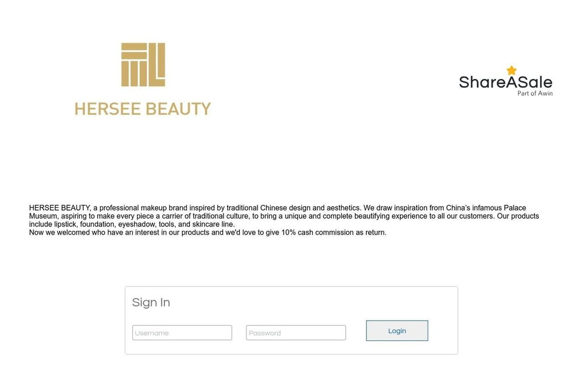 HERSEE BEAUTY affiliate program signup page