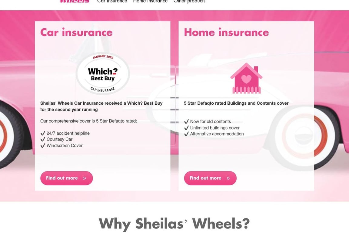 Sheilas’ Wheels Home Insurance homepage
