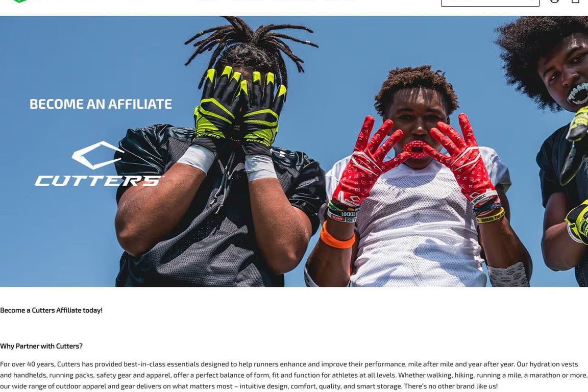 Cutters Sports affiliate program signup page
