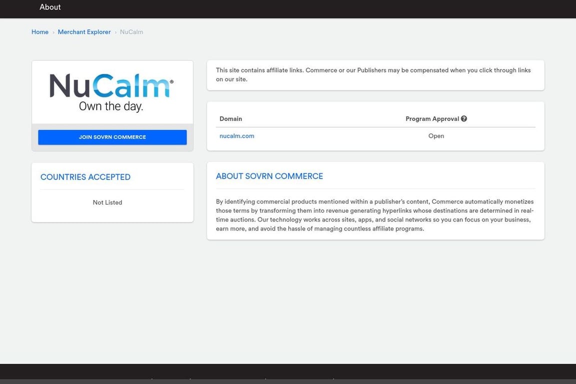 NuCalm affiliate program signup page