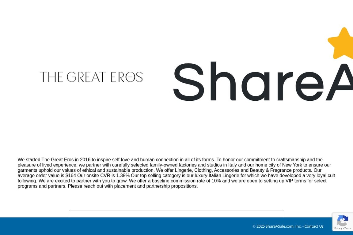 The Great Eros affiliate program signup page
