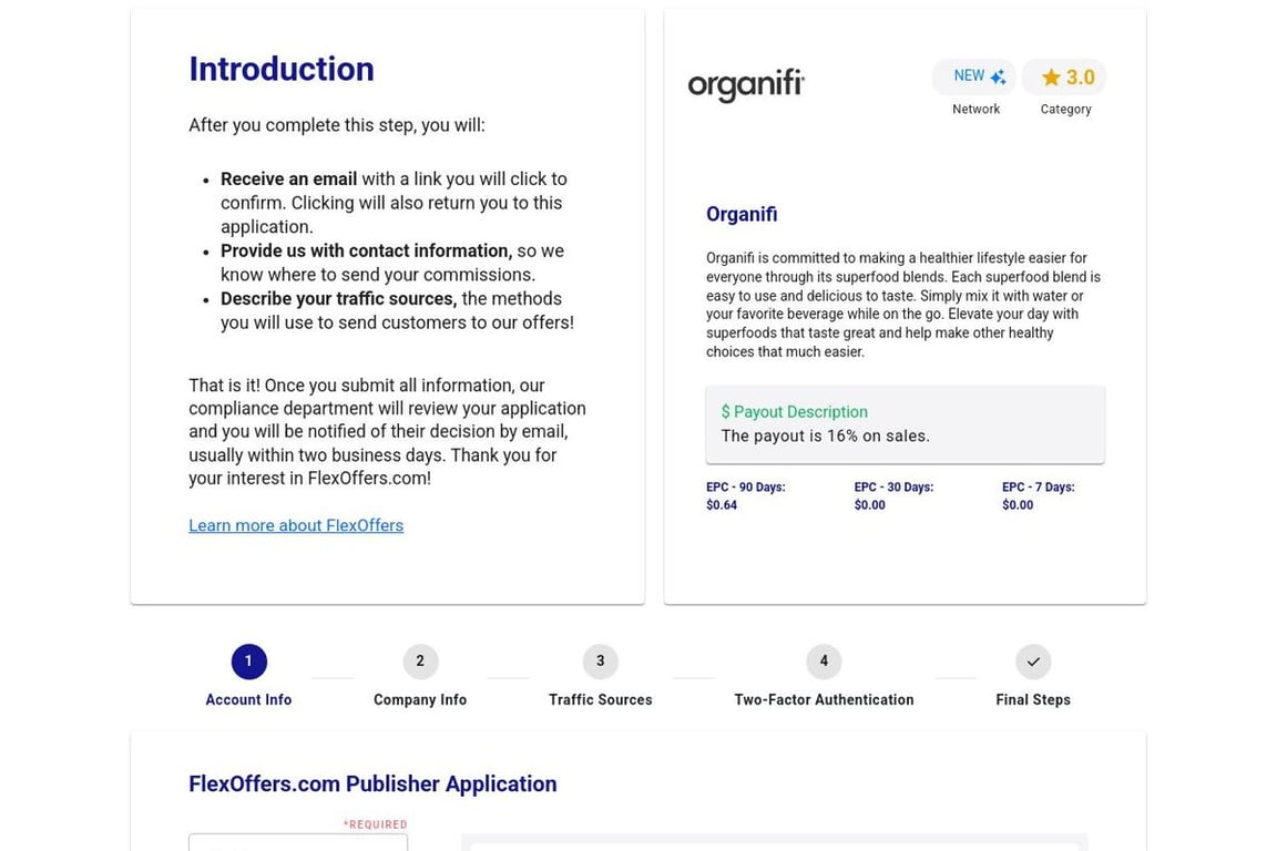 Organifi affiliate program signup page