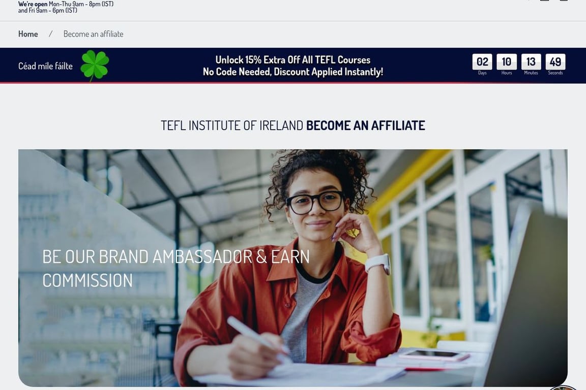 TEFL Institute of Ireland affiliate program signup page