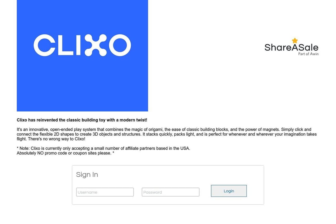 Clixo affiliate program signup page