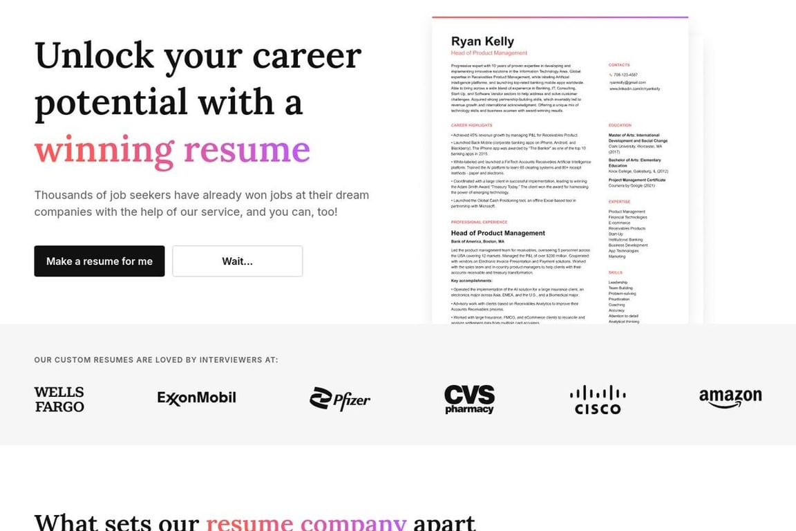 Resume Writing Service homepage