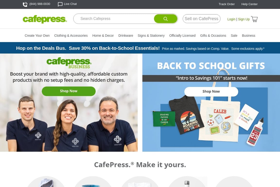 CafePress homepage