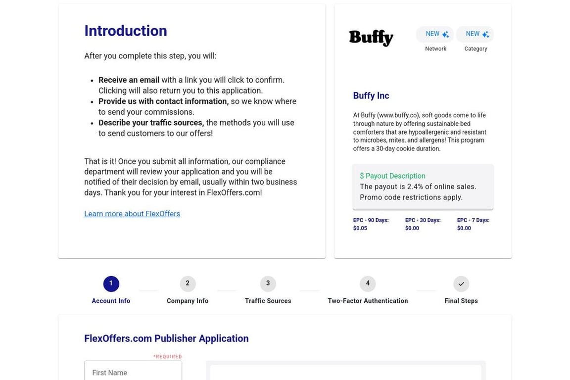 Buffy Inc affiliate program signup page
