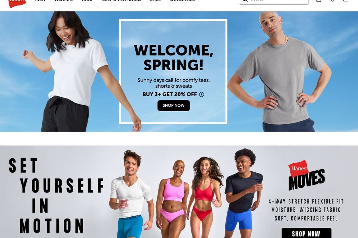 Hanes.com homepage